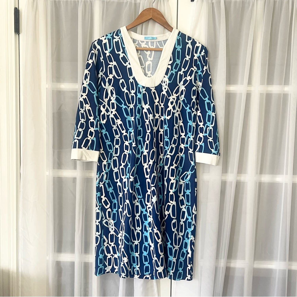 J. McLaughlin Blue Chainlink Gisele Catalina Cloth Dress Sz M